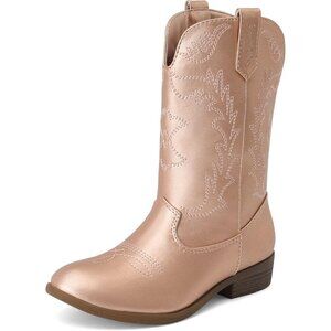 🆕Kids Dark Rose Gold Toddler Little Cowboy Western Square Toe Riding Calf Boots